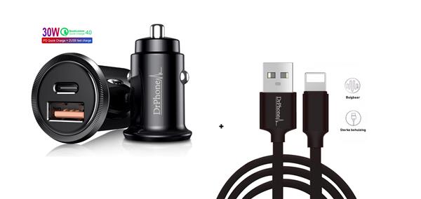 Grote foto drphone invisible pro autolader 30w usb c met pd power delivery power iphone ipad kabel telecommunicatie opladers en autoladers