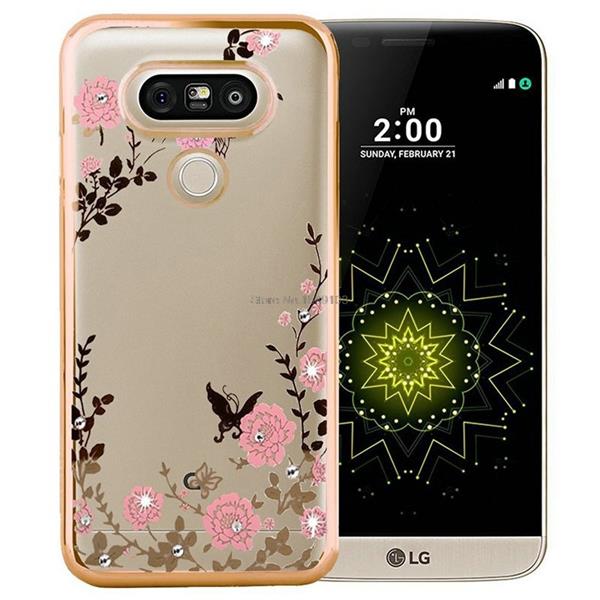 Grote foto lg g5 flower bloemen case diamant crystal tpu hoesje goud telecommunicatie mobieltjes