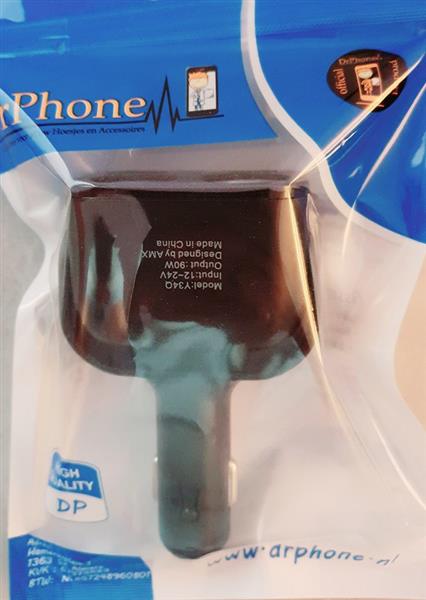 Grote foto drphone car5 90w autolader 2x sigarettenplug snellader 2x usb 3.0 oplaadpoort met led zwar telecommunicatie opladers en autoladers