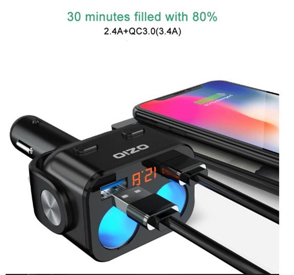 Grote foto drphone car5 90w autolader 2x sigarettenplug snellader 2x usb 3.0 oplaadpoort met led zwar telecommunicatie opladers en autoladers