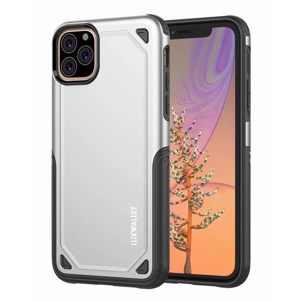 Grote foto luxwallet iphone 11 pro max case desert armor drop proof hoes metallic silver telecommunicatie mobieltjes