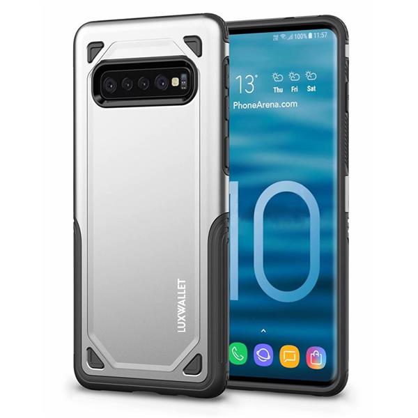 Grote foto luxwallet samsung galaxy s10 plus case desert armor drop proof hoes luxury silver telecommunicatie mobieltjes