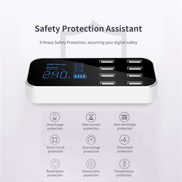 Grote foto drphone atl1 8 poorten usb autolader led digitaal display ic veilligheidsbescherming snel opla telecommunicatie opladers en autoladers