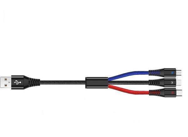 Grote foto drphone mcl01 3 in 1 usb micro type c lightning led display rood zwart blauw 1.5m telecommunicatie opladers en autoladers