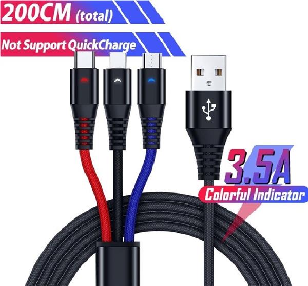 Grote foto drphone mcl01 3 in 1 usb micro type c lightning led display rood zwart blauw 1.5m telecommunicatie opladers en autoladers