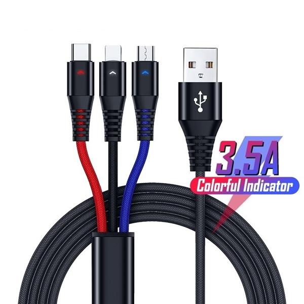 Grote foto drphone mcl01 3 in 1 usb micro type c lightning led display rood zwart blauw 1.5m telecommunicatie opladers en autoladers