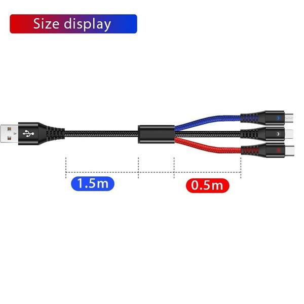 Grote foto drphone mcl01 3 in 1 usb micro type c lightning led display rood zwart blauw 1.5m telecommunicatie opladers en autoladers