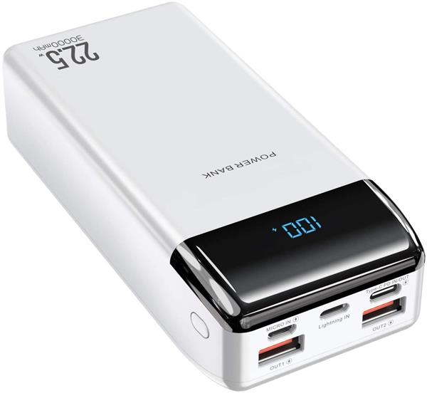 Grote foto drphone pw4 powerbank 30000mah 22.5w draagbare oplader usb c pd 20w met digitale lcd scherm 2 telecommunicatie opladers en autoladers