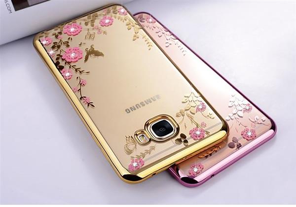 Grote foto samsung c9 pro flower bloemen case diamant crystal tpu hoesje goud telecommunicatie mobieltjes
