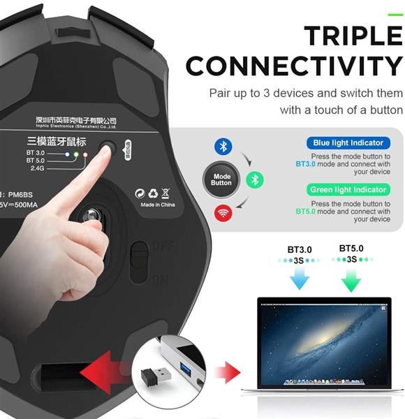 Grote foto elementkey ipm6 bluetooth draadloze muis tri mode bt 5.0 3.0 2.4 ghz dpi modus ergonomisch computers en software overige computers en software