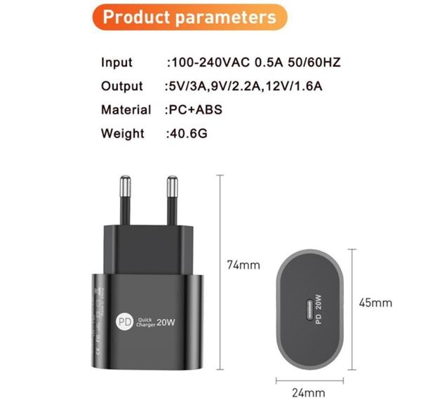 Grote foto drphone pdk lunar 20w thuislader 2 meter usb c naar lightning kabel 5v voor o.a iphone 12 12 pr telecommunicatie opladers en autoladers
