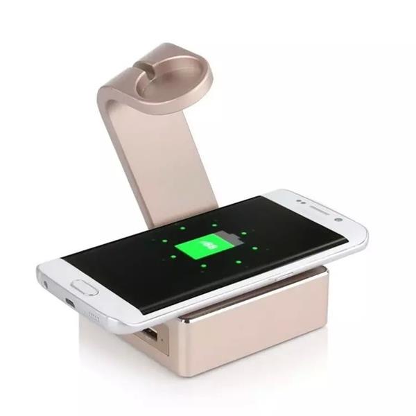 Grote foto aluminium metalen powerbank qi lader apple watch serie 1 2 3 dock 5200 mah fast charge ma kleding dames horloges