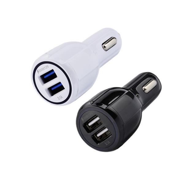 Grote foto universele auto lader 3.1a fast charge met dubbele usb poort en led lamp zwart telecommunicatie opladers en autoladers