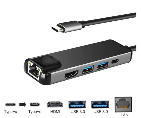 Grote foto drphone nd1 5 in 1 multiport type c hub hdmi 4k 1x gigabit 1000m ethernet 2 x usb 3.0 usb computers en software overige computers en software