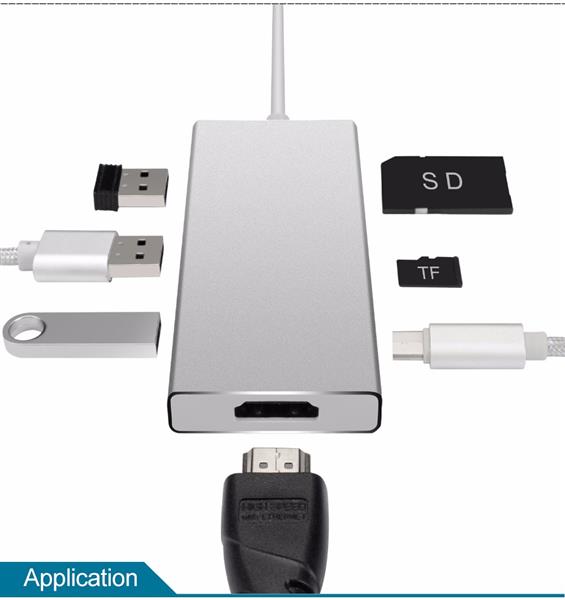 Grote foto drphone 7 in 1 multi adapter hub 3x usb 3.0 1x sd kaart 1x micro sd kaart 1x hdmi 4k 1x usb c p computers en software overige computers en software