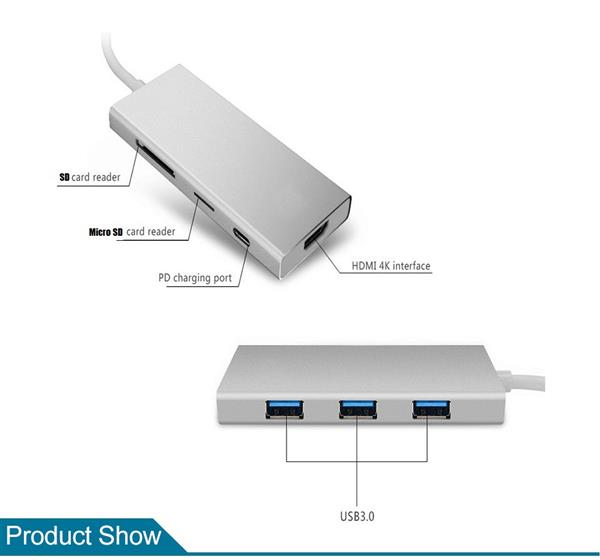 Grote foto drphone 7 in 1 multi adapter hub 3x usb 3.0 1x sd kaart 1x micro sd kaart 1x hdmi 4k 1x usb c p computers en software overige computers en software