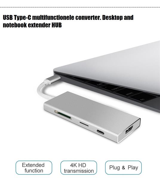 Grote foto drphone 7 in 1 multi adapter hub 3x usb 3.0 1x sd kaart 1x micro sd kaart 1x hdmi 4k 1x usb c p computers en software overige computers en software