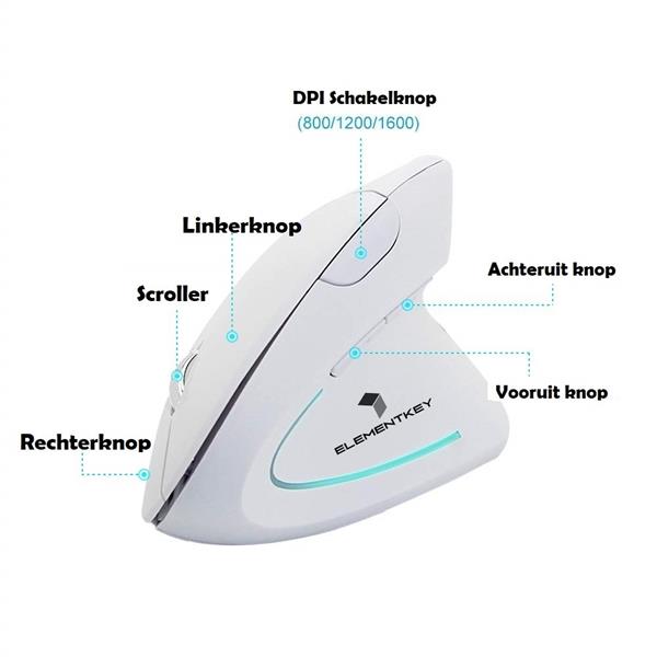 Grote foto elementkey ergo4 verticale muis wit draadloze muis met aaa batterijen rsi 3 verstelbare dpi o computers en software overige computers en software