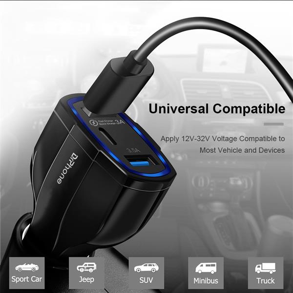 Grote foto drphone qc4 pro 3 poort autolader usb qualcom 3.0 usb 3.5a usb c lader geschikt voor tab telecommunicatie opladers en autoladers