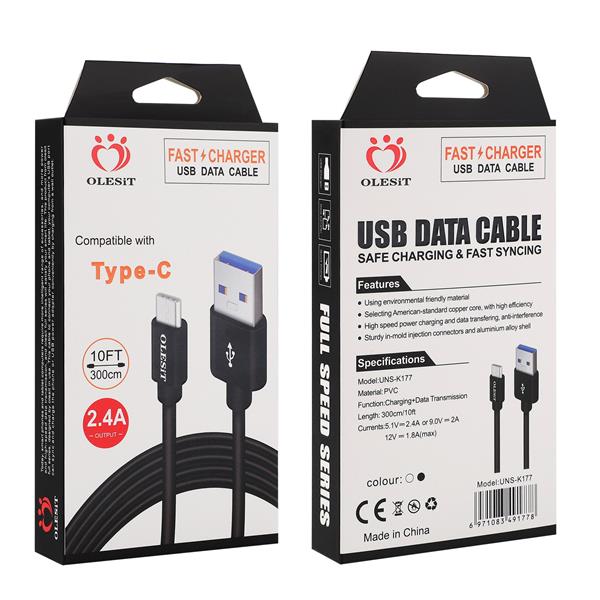 Grote foto olesit type c usb c 3 meter fast charge 2.4a oplaadkabel veilig laden data sync transfer z telecommunicatie mobieltjes