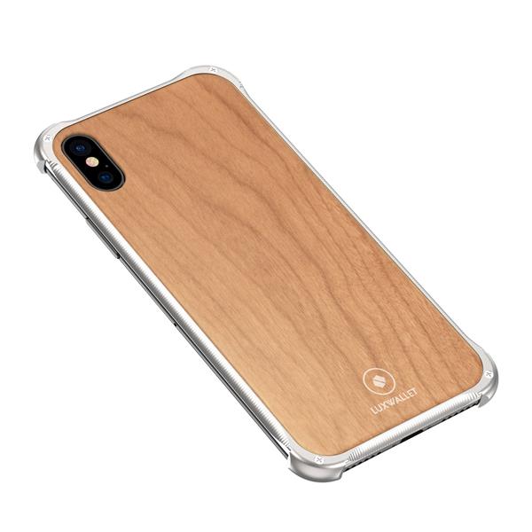 Grote foto luxwallet ronin iphone xs max silver cherrywood case houten hoes metalen behuizing met telecommunicatie mobieltjes