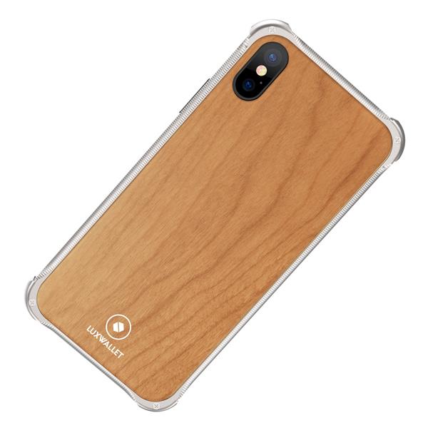 Grote foto luxwallet ronin iphone xs max silver cherrywood case houten hoes metalen behuizing met telecommunicatie mobieltjes