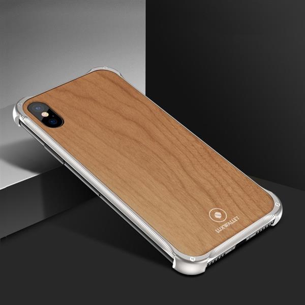 Grote foto luxwallet ronin iphone xs max silver cherrywood case houten hoes metalen behuizing met telecommunicatie mobieltjes