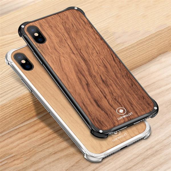 Grote foto luxwallet ronin iphone xs max silver cherrywood case houten hoes metalen behuizing met telecommunicatie mobieltjes