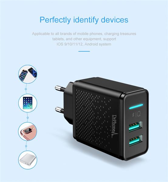 Grote foto drphone acc02 smart iq 5v 2.4a 2 usb poorten 1 meter usb c type c g1 haakse 90 graden op telecommunicatie opladers en autoladers