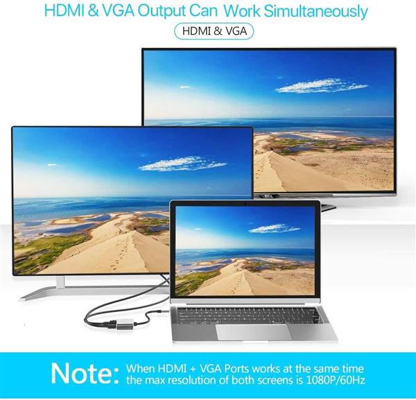 Grote foto drphone chx2 4 in 1 adapter usb c naar hdmi vga 4k 3840 2160p 60hz pd 87w usb 3.0 grijs computers en software overige computers en software