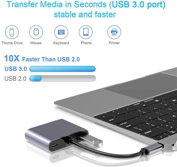 Grote foto drphone chx2 4 in 1 adapter usb c naar hdmi vga 4k 3840 2160p 60hz pd 87w usb 3.0 grijs computers en software overige computers en software