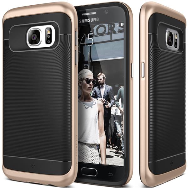 Grote foto caseology wavelength series shock proof grip cover samsung s7 case black gold s7 screen protec telecommunicatie mobieltjes