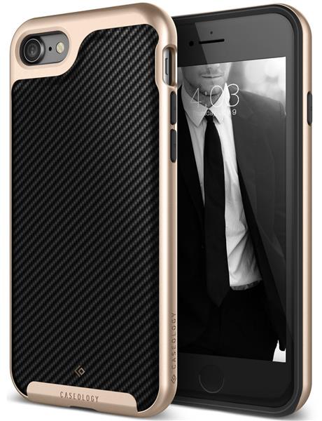 Grote foto caseology envoy series iphone 8 7 carbon fiber black gold iphone screenprotector hd telecommunicatie mobieltjes