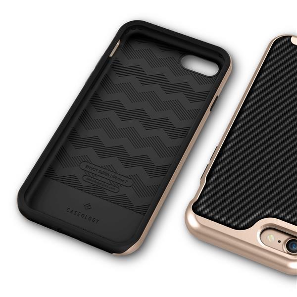 Grote foto caseology envoy series iphone 8 7 carbon fiber black gold iphone screenprotector hd telecommunicatie mobieltjes