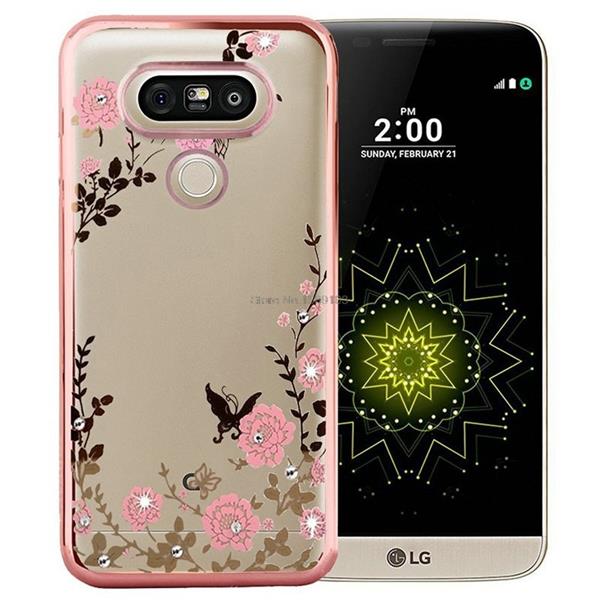 Grote foto lg g5 flower bloemen case diamant crystal tpu hoesje rosegold telecommunicatie mobieltjes