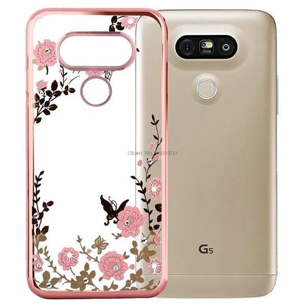 Grote foto lg g5 flower bloemen case diamant crystal tpu hoesje rosegold telecommunicatie mobieltjes