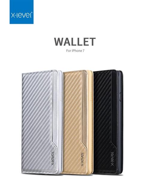 Grote foto iphone 7 plus x level wallet serie 2 carbon style portemonnee case zilver telecommunicatie mobieltjes