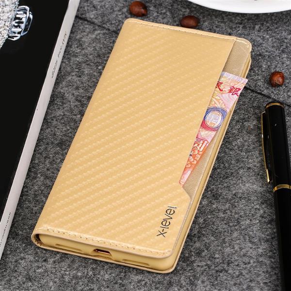 Grote foto iphone 7 x level wallet serie 2 carbon style portemonnee case goud telecommunicatie mobieltjes