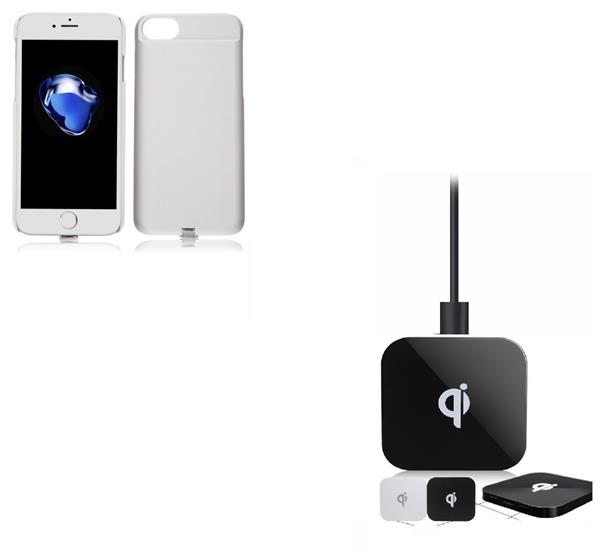 Grote foto iphone 7 plus 3 in 1 set draadloos opladen wireless premium transparante receiver case wit dual qi telecommunicatie opladers en autoladers