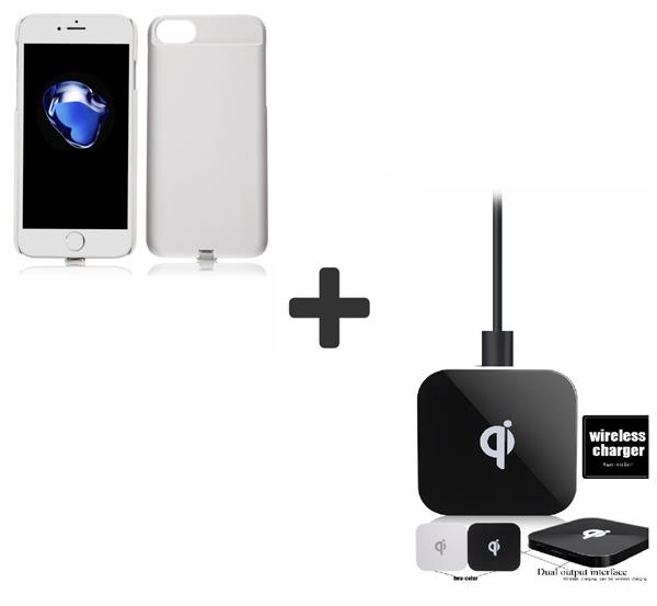 Grote foto iphone 7 plus 3 in 1 set draadloos opladen wireless premium transparante receiver case wit dual qi telecommunicatie opladers en autoladers