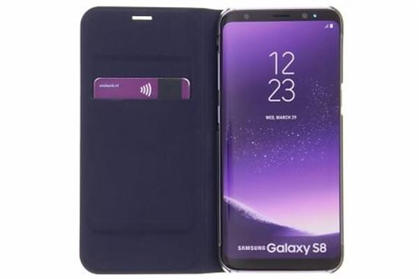 Grote foto luxe slim booktype hoes samsung galaxy s8 donkerblauw telecommunicatie mobieltjes