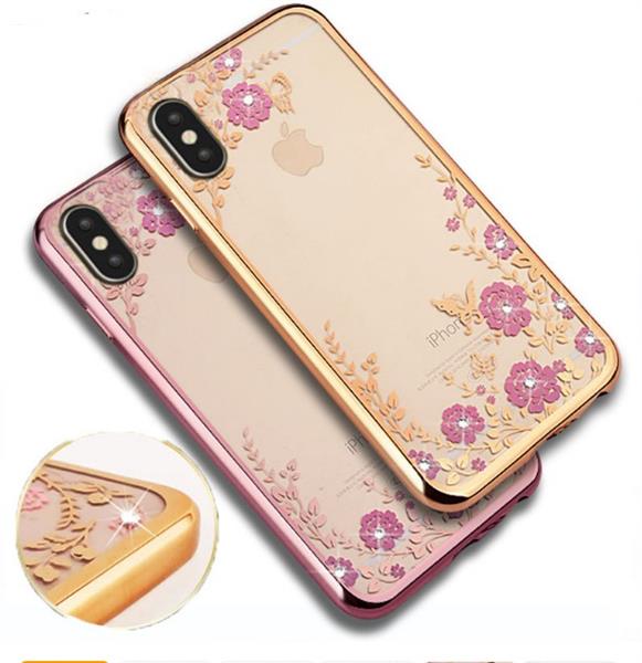 Grote foto iphone x flower bloemen case diamant crystal tpu hoesje rose gold telecommunicatie mobieltjes