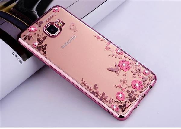 Grote foto samsung c9 pro flower bloemen case diamant crystal tpu hoesje rosegold telecommunicatie mobieltjes