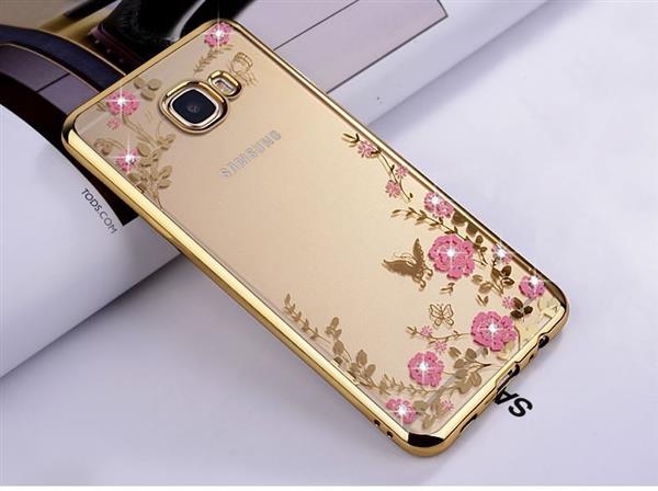 Grote foto samsung c9 pro flower bloemen case diamant crystal tpu hoesje goud telecommunicatie mobieltjes