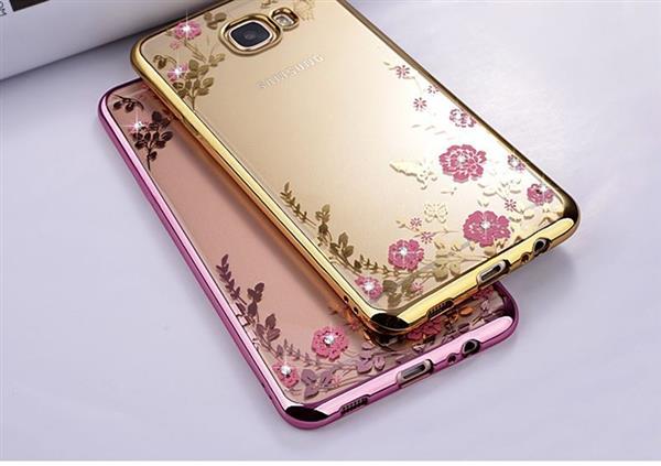 Grote foto samsung c9 pro flower bloemen case diamant crystal tpu hoesje goud telecommunicatie mobieltjes