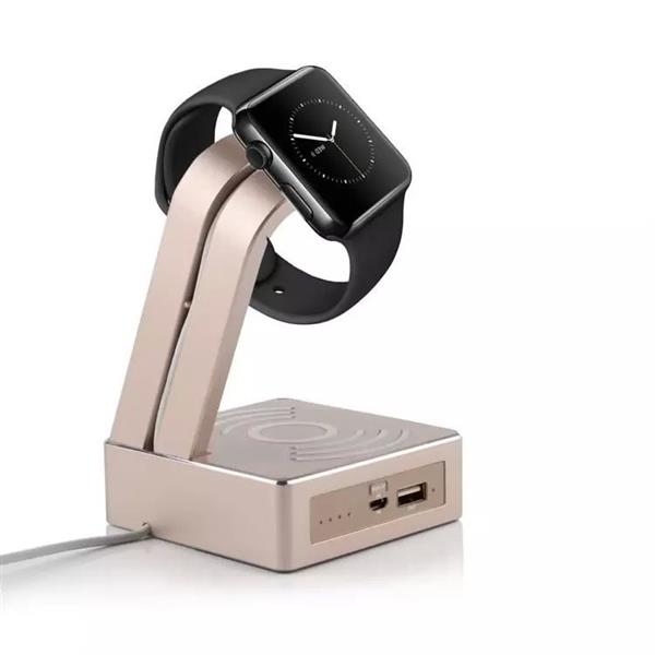 Grote foto aluminium metalen powerbank qi lader apple watch serie 1 2 3 dock 5200 mah fast charge ma kleding dames horloges