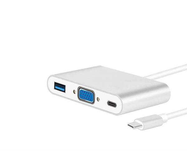 Grote foto drphone 3 in 1 type c hub converter 4k 1x type c 1x vga 1x usb 3.0 usb c hub chrome zilver computers en software overige computers en software