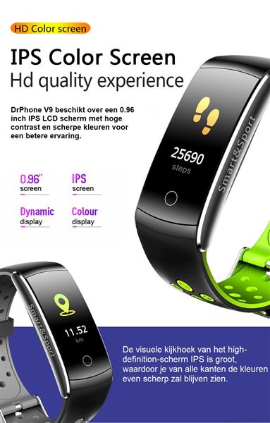 Grote foto drphone v9 high activity tracker sporthorloge oled scherm hartslagsensor stappenteller i kleding dames horloges