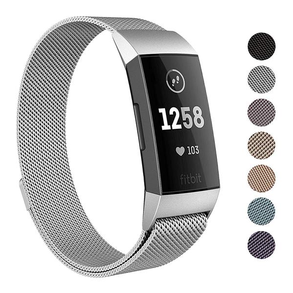 Grote foto drphone fitbit charge 3 charge 3 se magnetische milanese armband rvs horlogeband maat l zilv kleding dames horloges