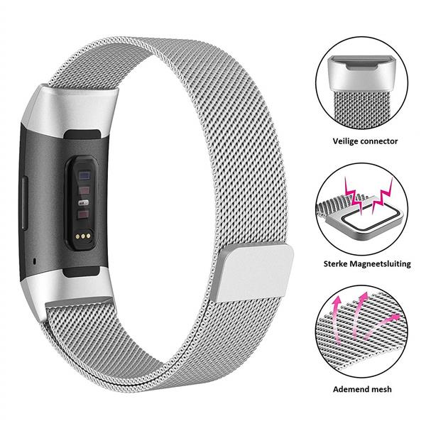 Grote foto drphone fitbit charge 3 charge 3 se magnetische milanese armband rvs horlogeband maat l zilv kleding dames horloges